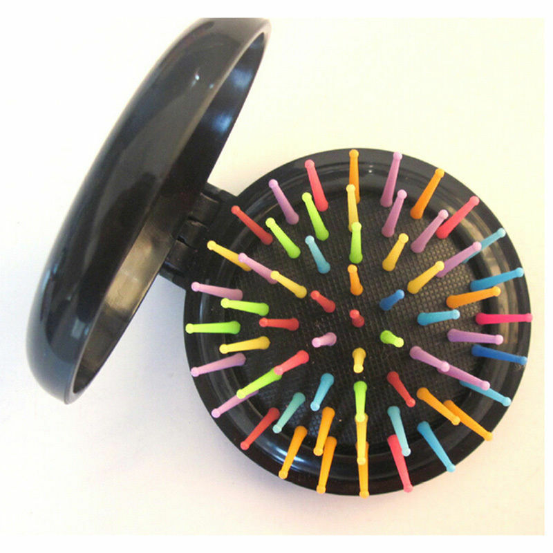 Mini Round Folding Comb With Mirror New Girls Travel Hair brush  EO.l8