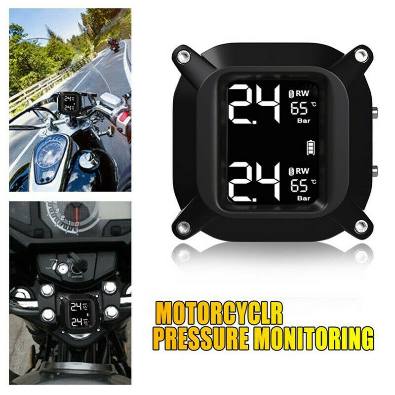 Motorcycle Wireless Tire Pressure Monitoring System with 2 Tmps Sensor Black qu