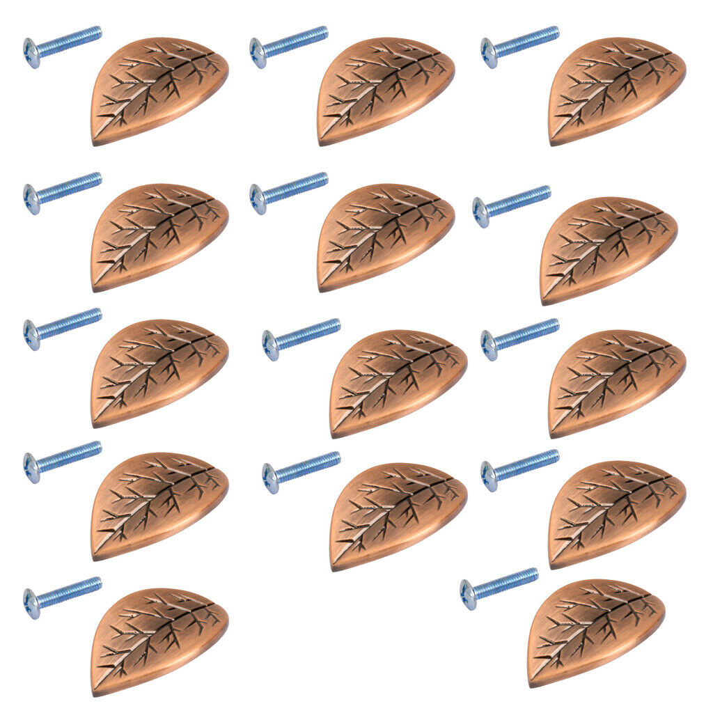 14Pcs Rural Leaf Shape Metal Door Pull Drawers Cabinet Knob Handle w/ Screws