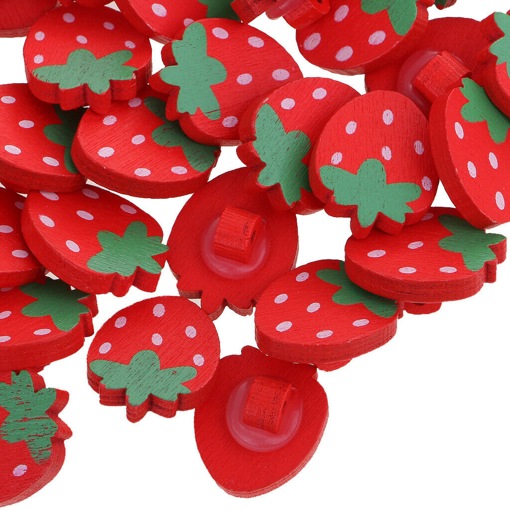 50pcs 21mm Strawberry Decorative Wooden Shank Buttons Sewing Embellishment
