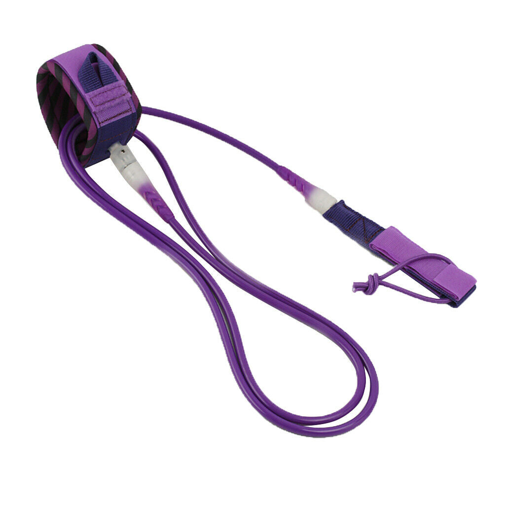 Surfboard Leash Leg Rope Double Stainless Steel Swivels Purple 8 ft