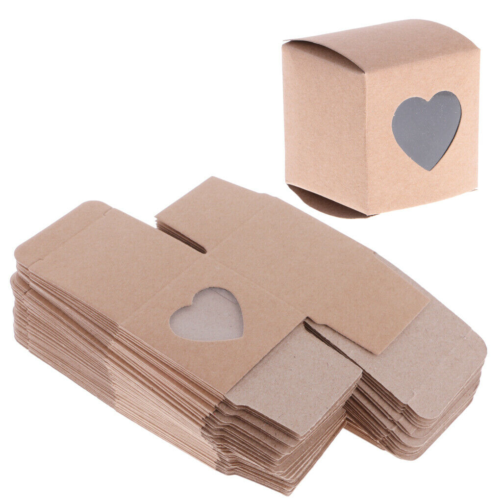 100pcs Wedding Party Kraft Brown Window Candy Gift Boxes Heart Cupcake Picks