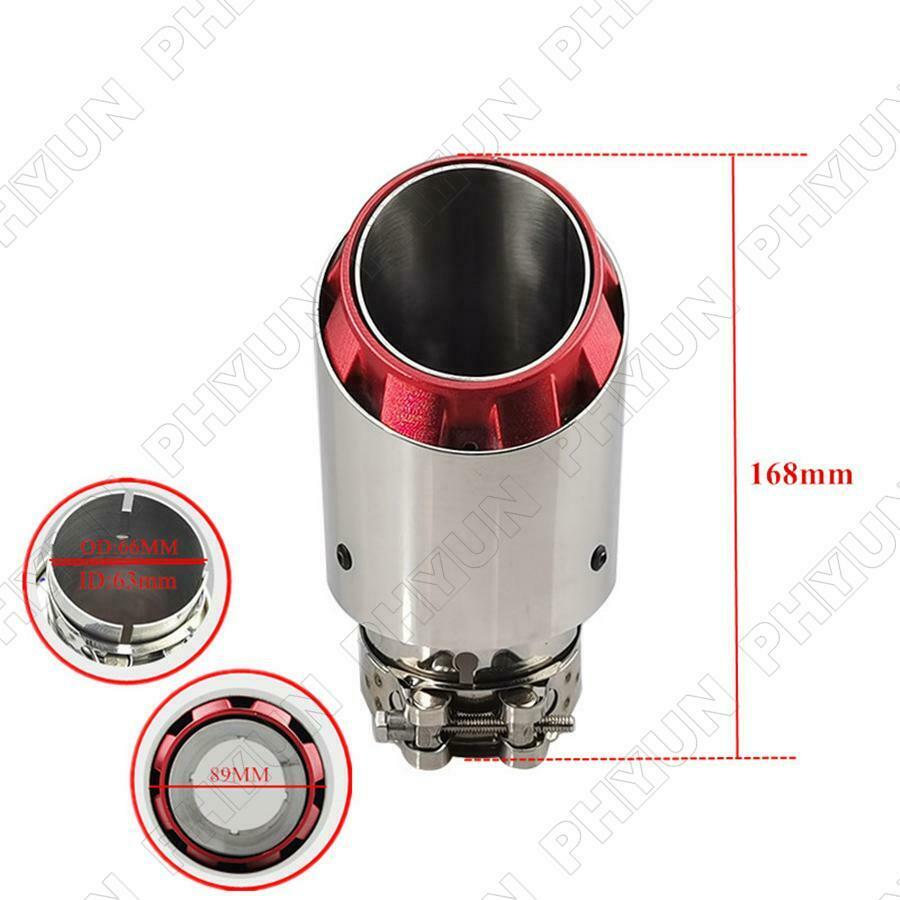 2.5'' In 3.5'' Out Car Exhaust End Tip Chrome + Red Three Layers Stainless Steel