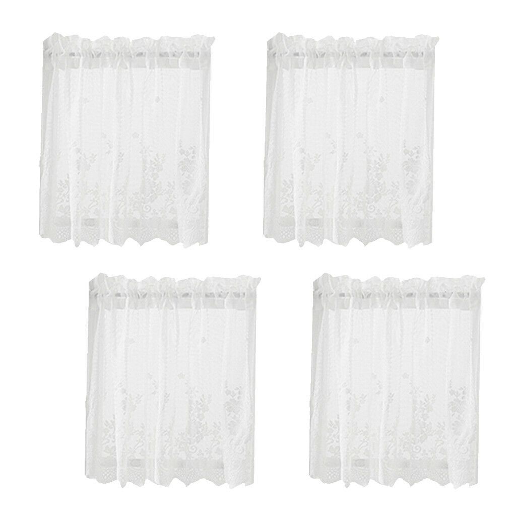 4pcs Embroidered Tier Voile Valance Window Sheer Curtain Home Decor