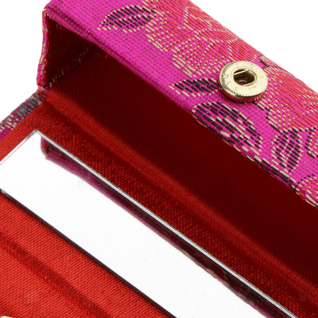 Flower Design Retro Lipstick Case Brocade Embroidered Holder Box w/ Mirror
