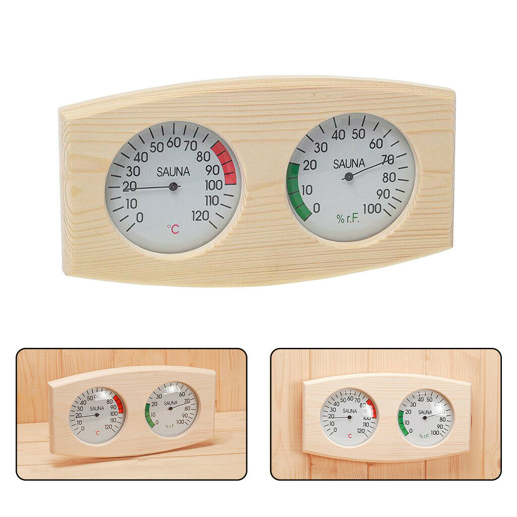 1x Pine Wood Sauna Thermometer Hygrometer Digital 2-in1 Sauna Room Equipment
