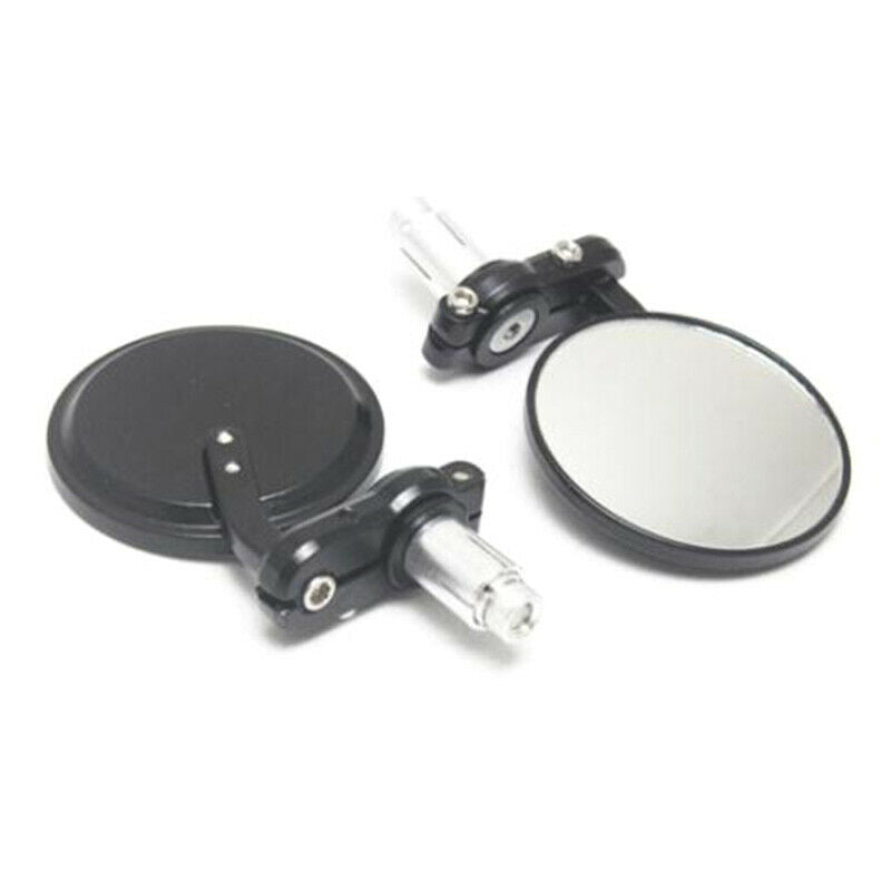 Black Motorcycle Round 7/8" Bar End Rearview Side Mirrors For Bobber Cafe Ra.DD