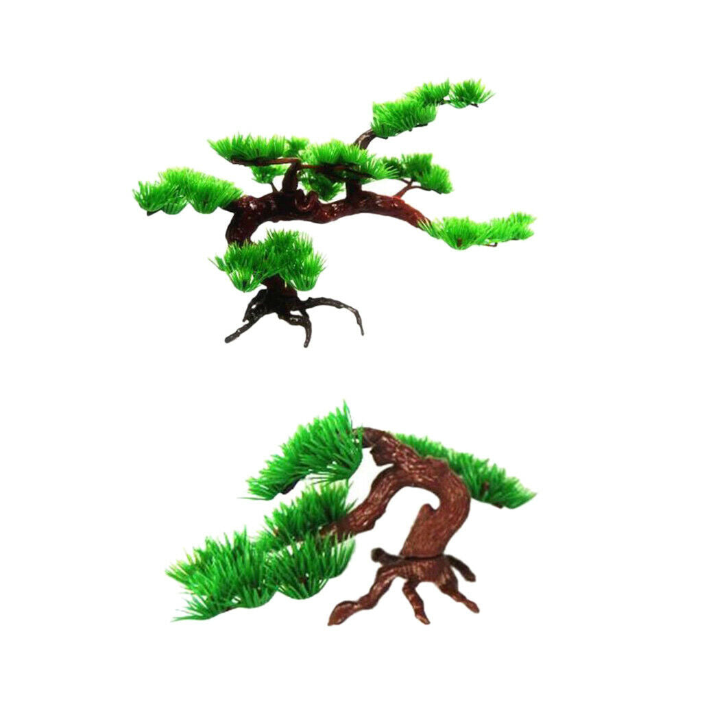 2 Pcs Plastic Pine Tree Artificial Plants for Home Kitchen Office Bookshelf