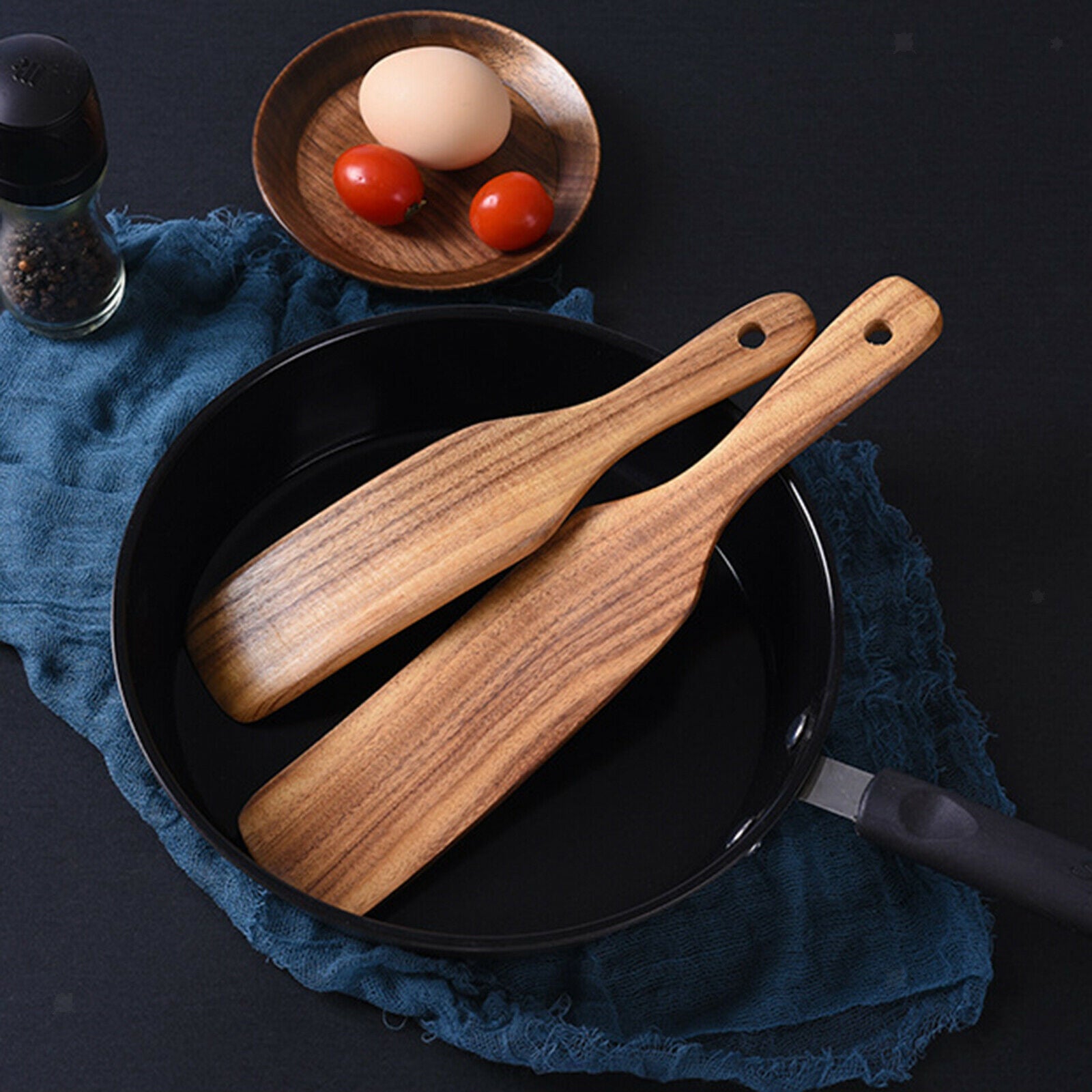 5Pcs Premium Natural Teak Wood Slotted Spatulas Spoons Set Utensils Cooking