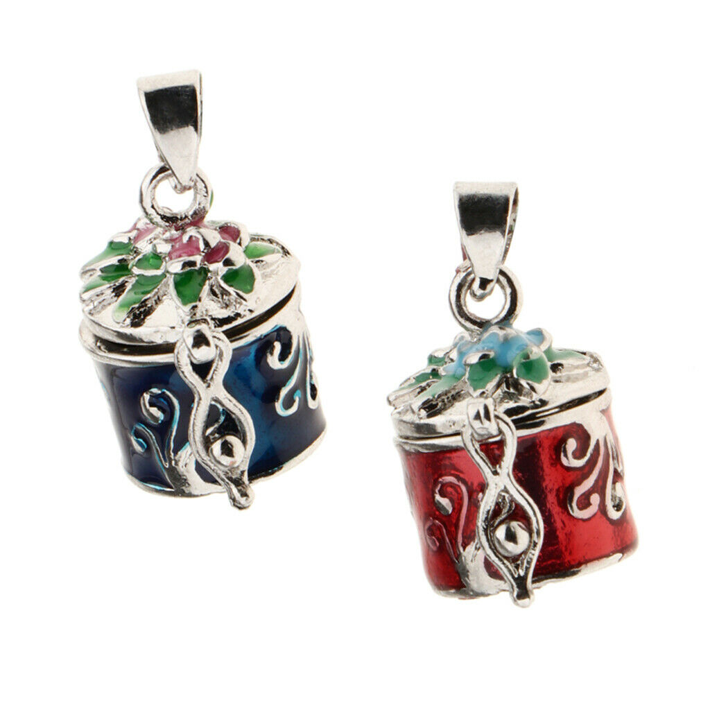 2 Pieces Retro Enamel Flower Cremation Keepsake Urn Pendant Memorial Jewelry