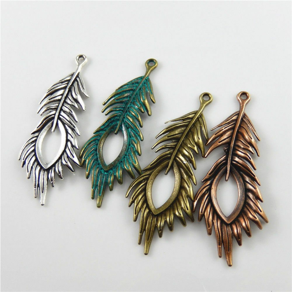 Multi-colors Zinc Alloy Jewelry Charms Peacock Feather Crafts Pendants 8pcs/lot