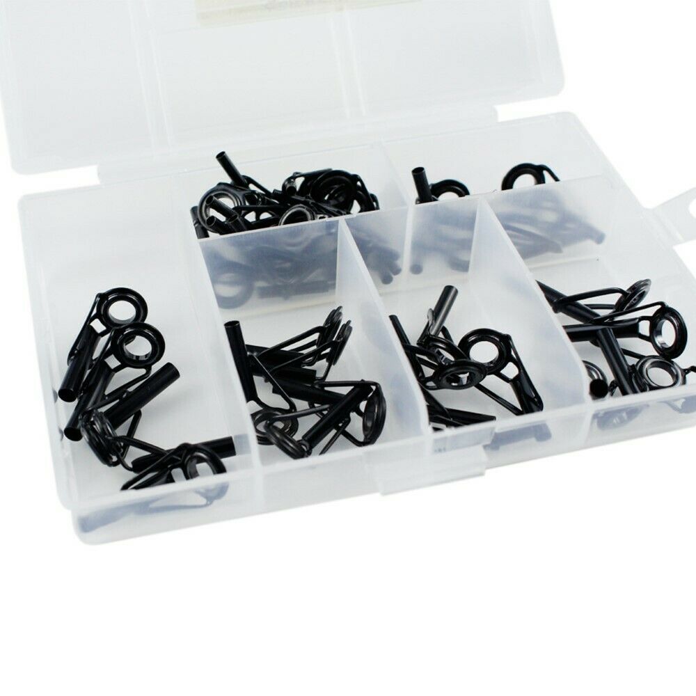 40Pcs Fishing Rod Guides Set Tips Repair Kit DIY Building Rod Repair Eye Ring LI