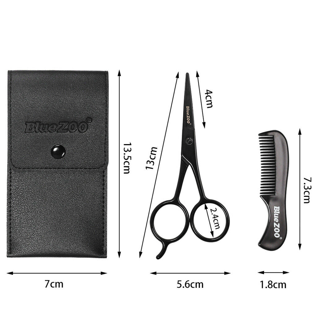 1 Set Men Beard Mustache Styling Scissors with Comb and PU Bag Kits Black
