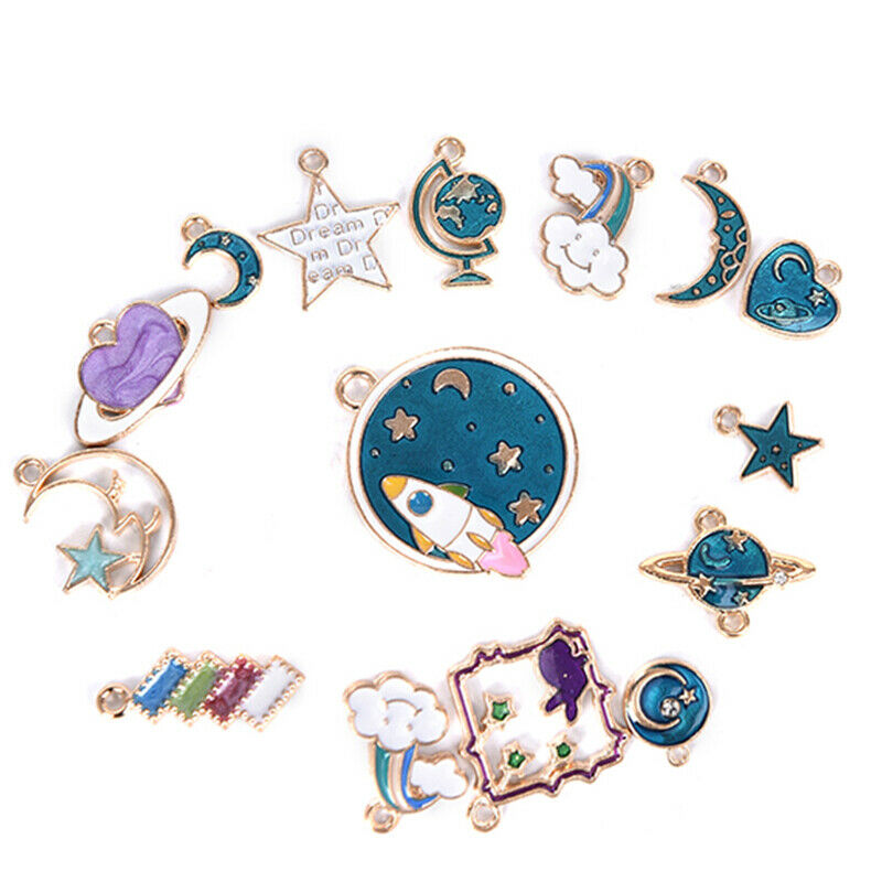15pcs Mixed Star Moon Universe Enamel Charms Pendant DIY Jewelry Making FinDEAU