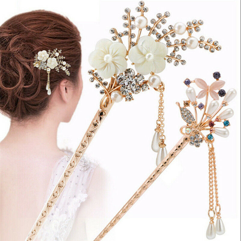 Women Elegant Flower Wedding  Hair Pin Colorful Hairpin Rhinestone Hair S.l8