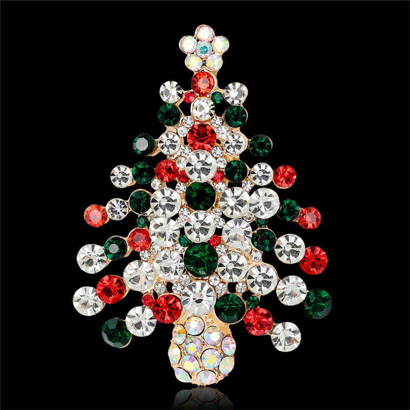 1X New Unisex Crystal Rhinestone Brooch Christmas Tree Brooch Pin Xmas Gift Qx