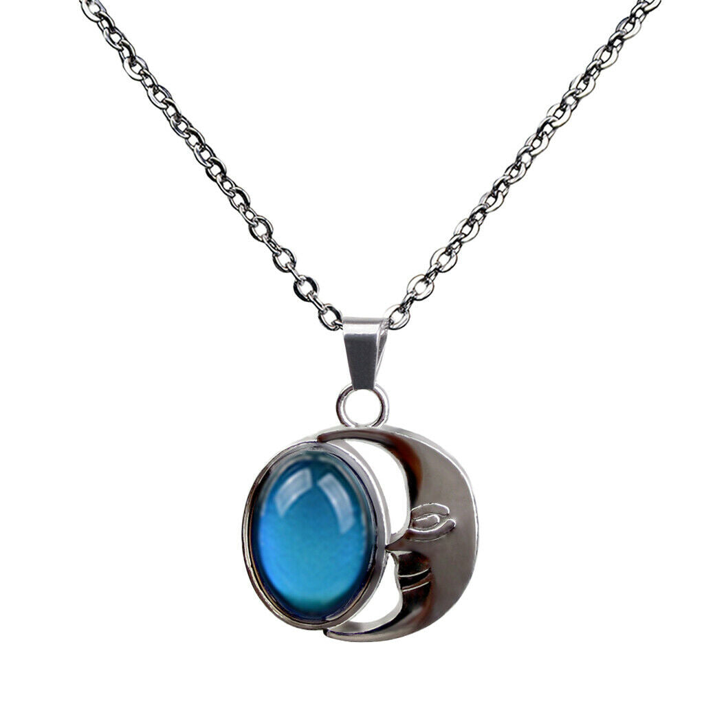 Moon Luna Crystal Mood Changing Color Pendant Choker Necklace for Women Girl