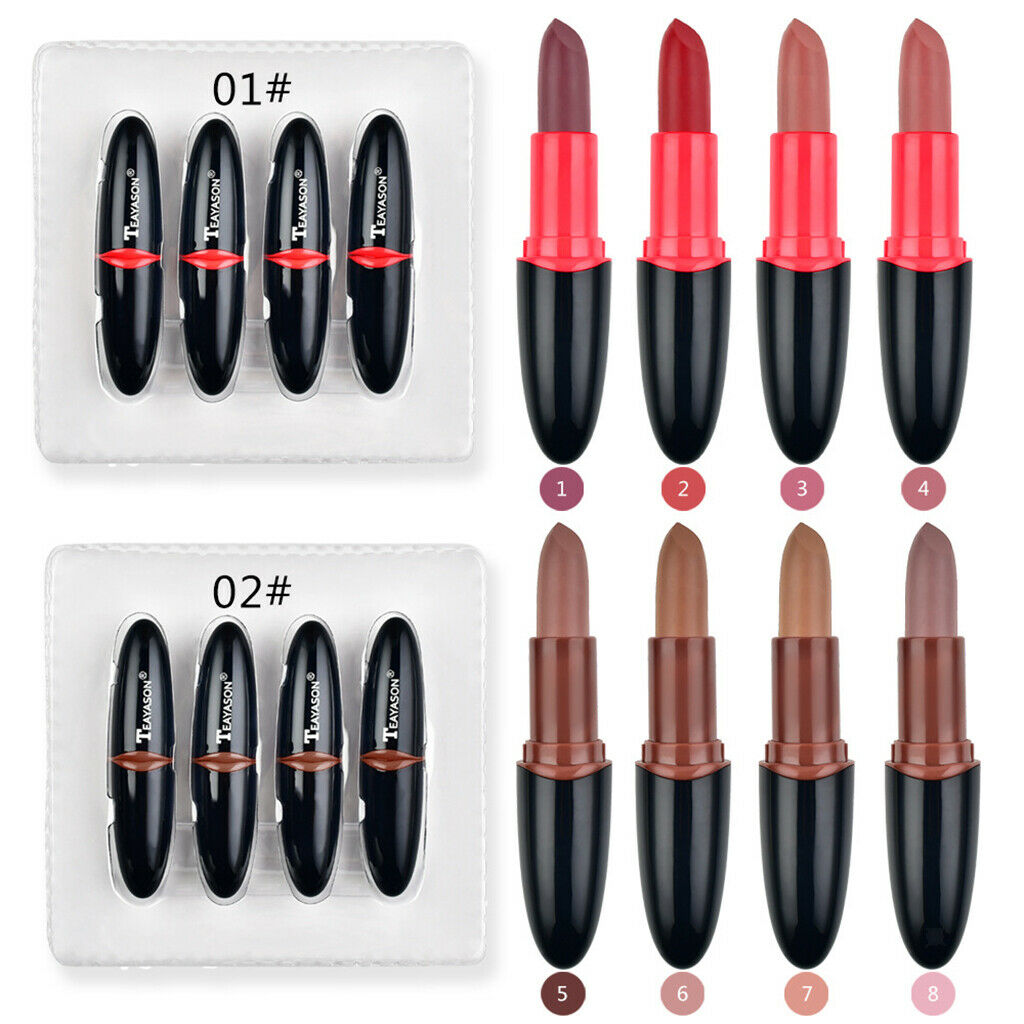 4 Pieces Women Non-stick Cup Lipsticks Set Long Lasting Lip Sticks Balm 01