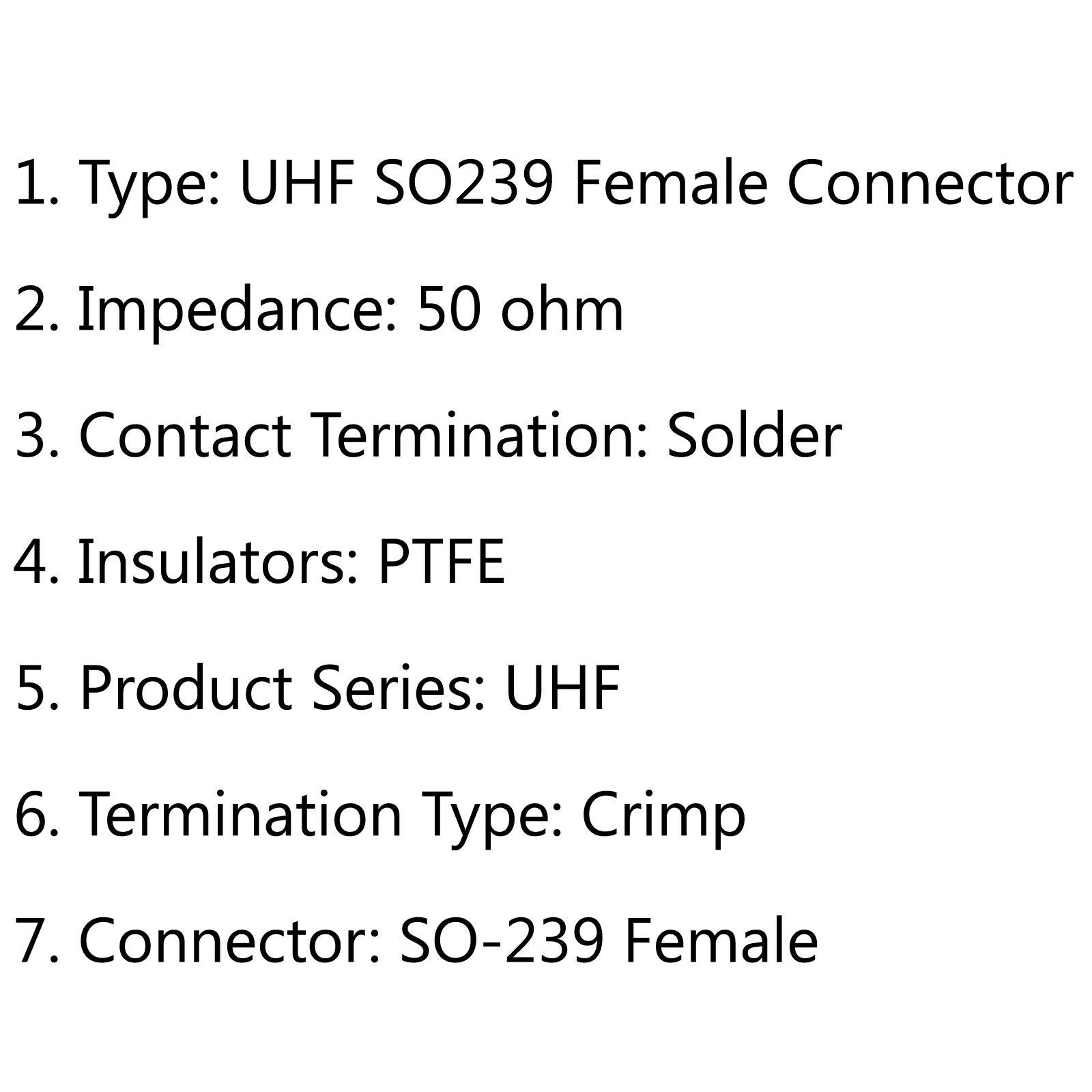 10pcs UHF SO239 Female RA Solder Connector For LMR195 RG58 RG142 Cable Antenna