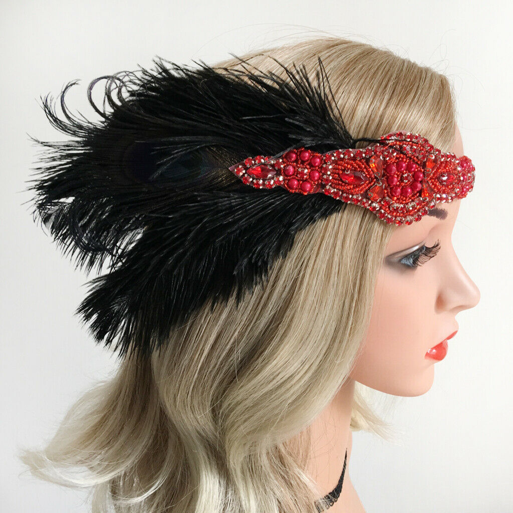 1920s  Headband Wedding Party Flapper Headpiece Fancy Headdress Red