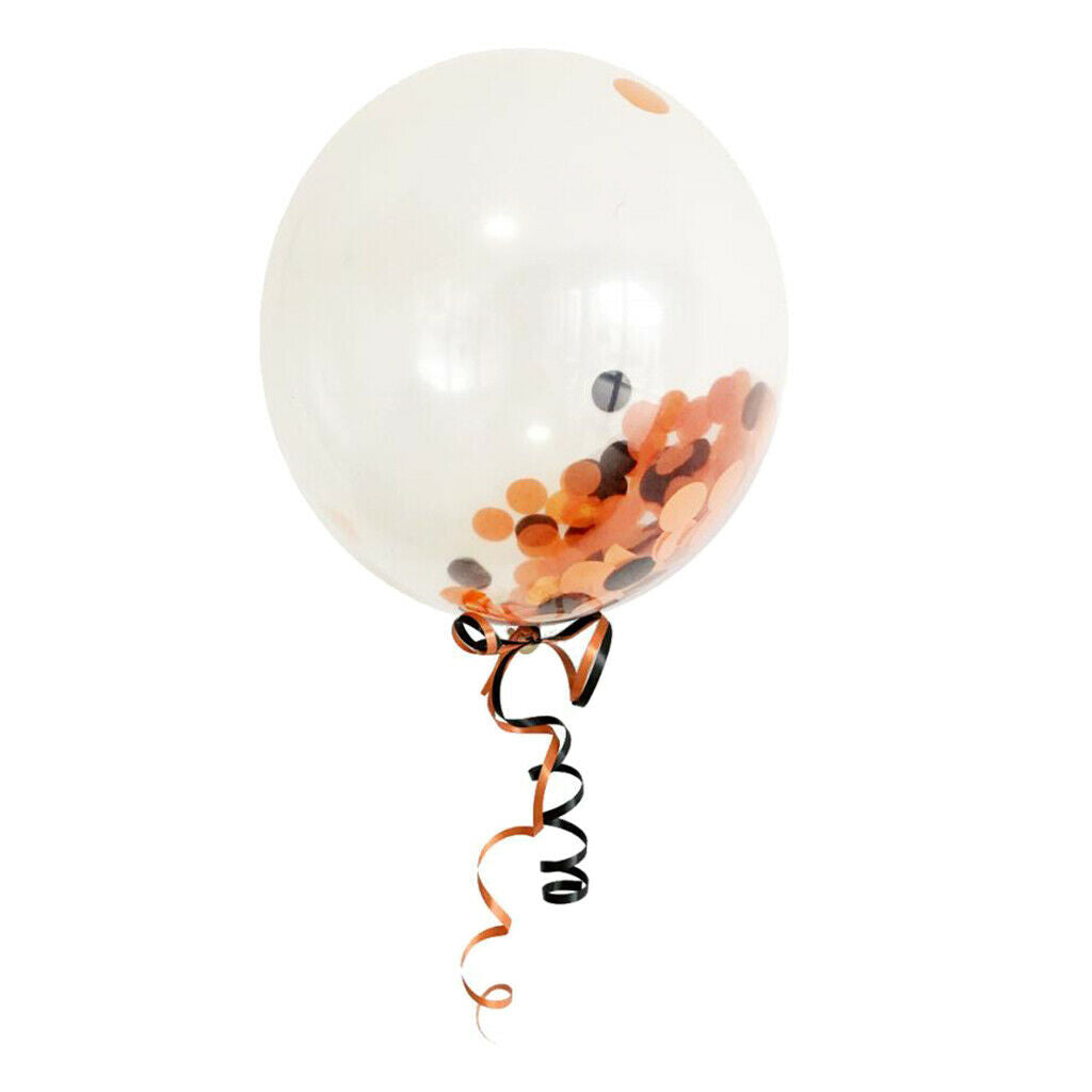 24x Halloween 12 Inch Transparent Latex Black Orange Confetti Ribbon Balloon