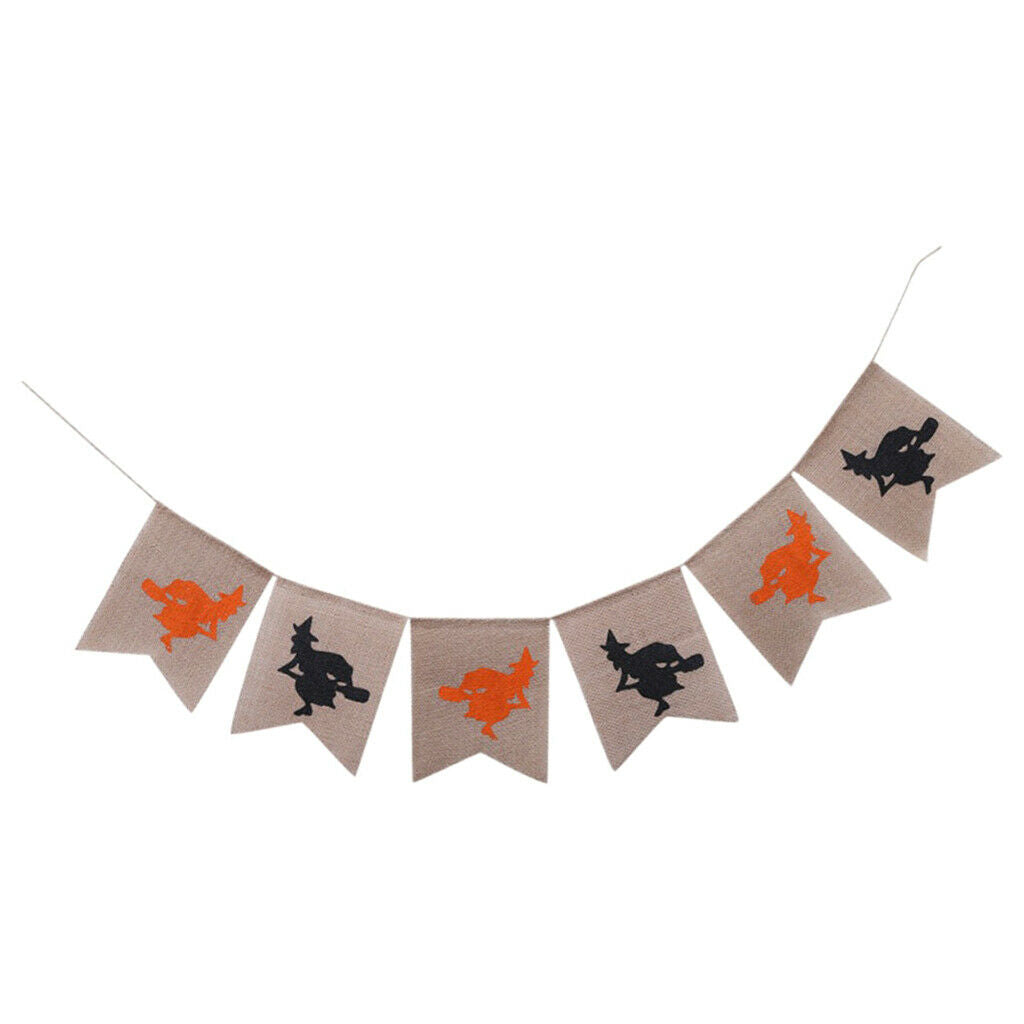 Halloween Witch Burlap Bunting Banner Garland Hanging Decoration Photo Prop