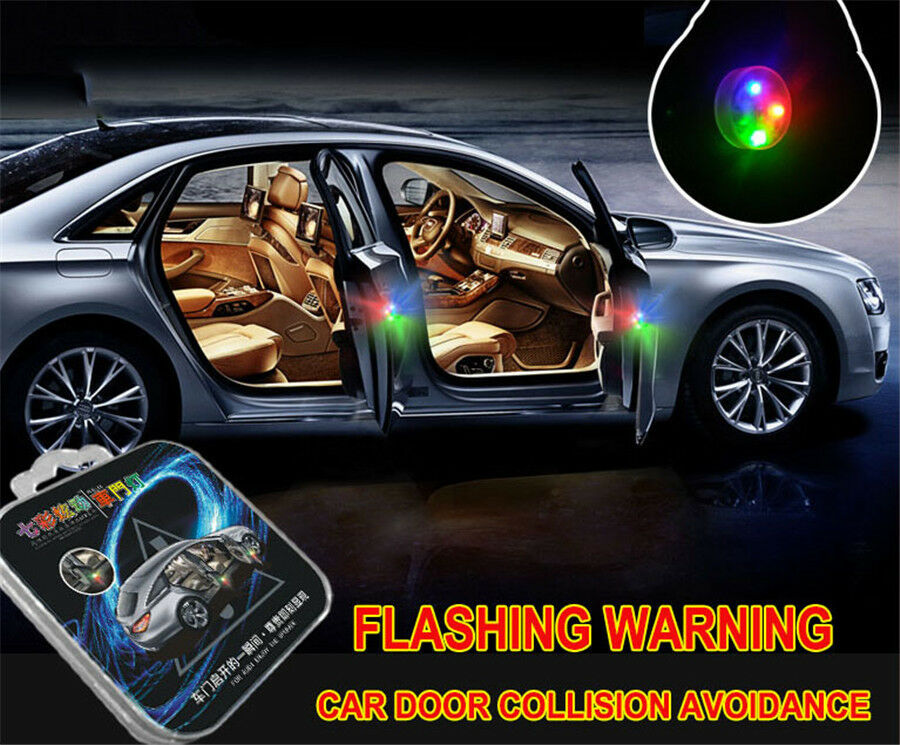 2x Colorful Car LED Door Opened Flash Warning Signal Lights Indicator Crash Lamp