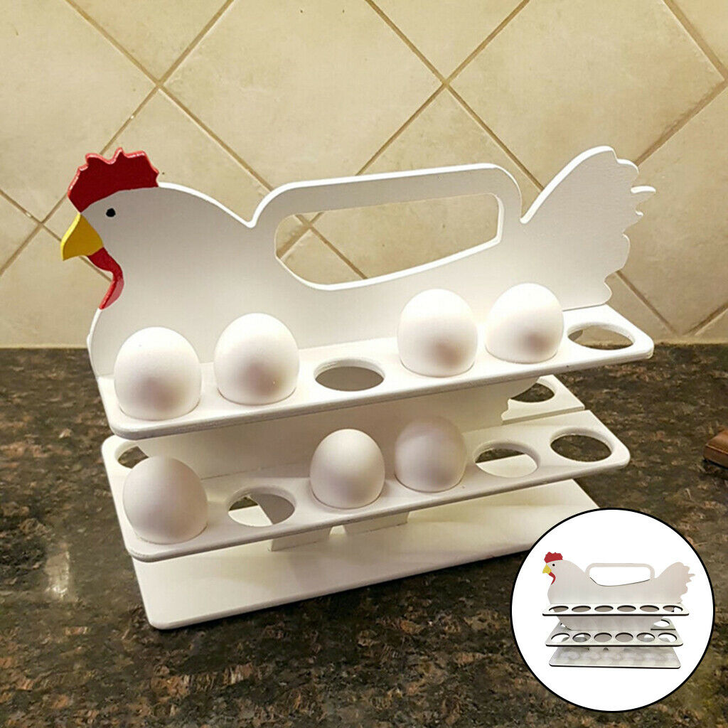 Wooden Egg Storage Rack Chicken-Shaped Egg Storage Rack for Kitchen White
