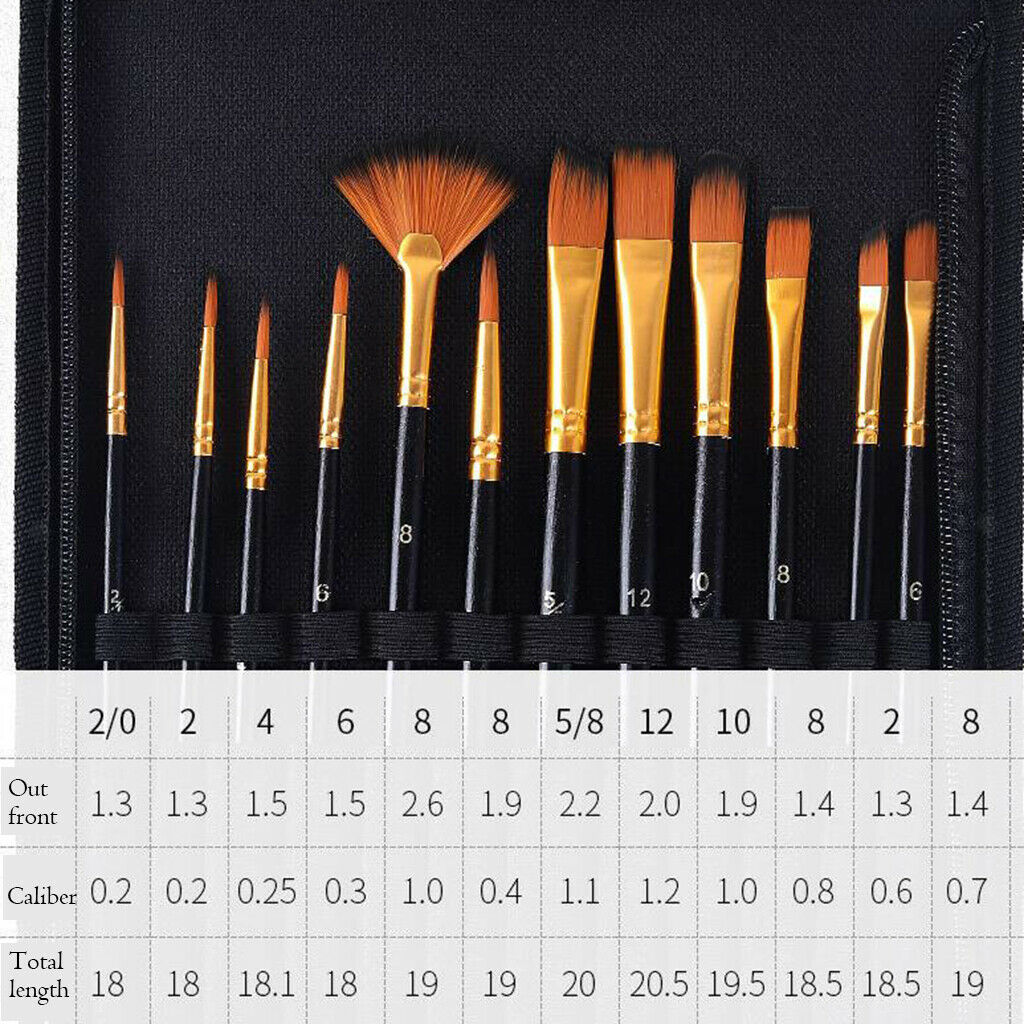 12 Piece Artist Paint Brushes Set Professional Brush Oil Watercolor Painting