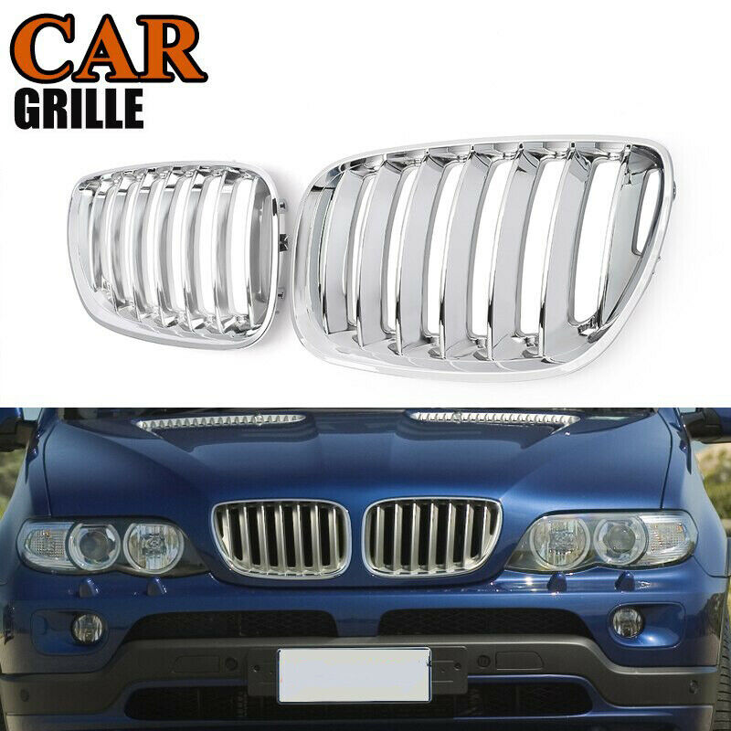 Fit For BMW X5 E53 2004-2006 Front Bumper Radiator Kidney Grille Cover Chrome