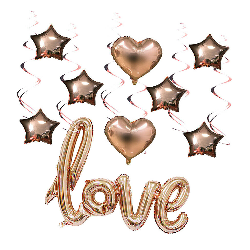 15pcs Love Heart Star Foil Balloons with Hanging Spiral Wedding Decor