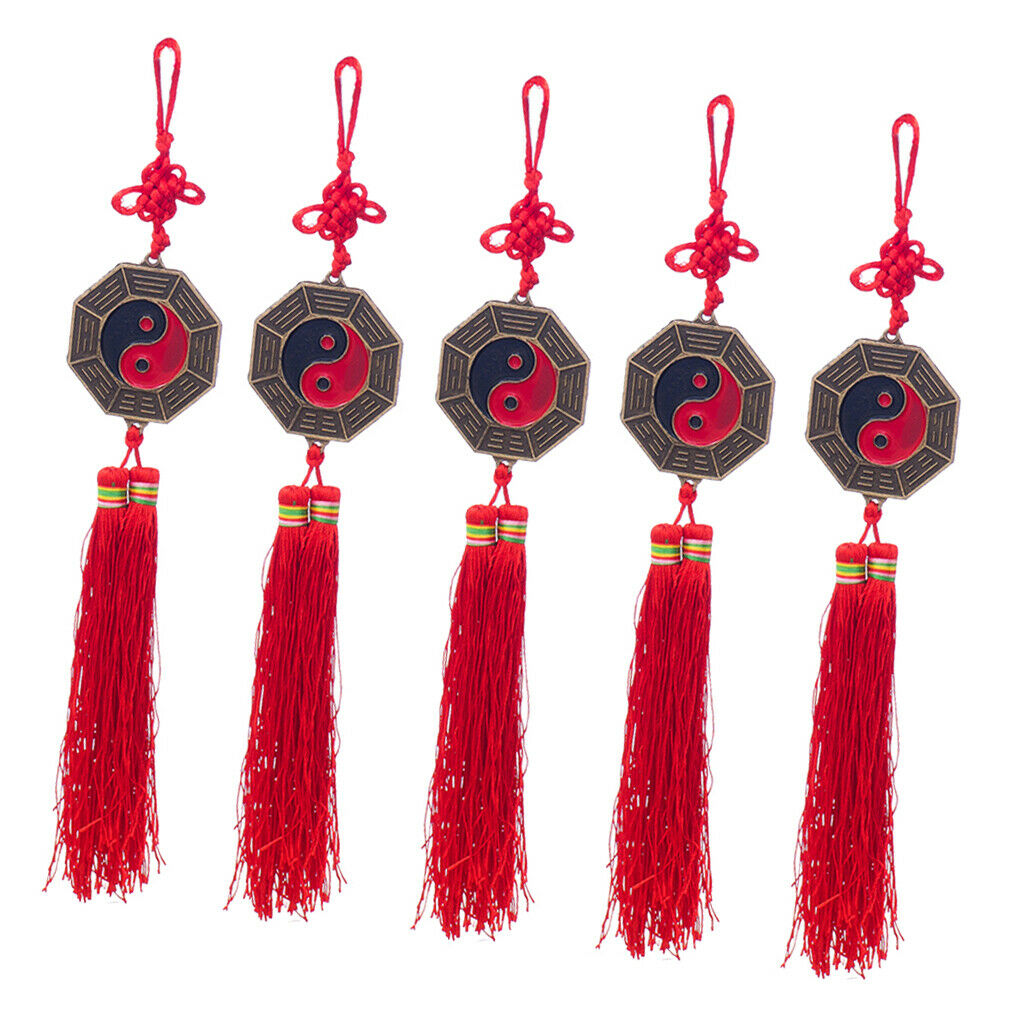 5 lot Bagua Mirror Feng Shui Lucky Hanging w/ Tassel Decoration Accessory