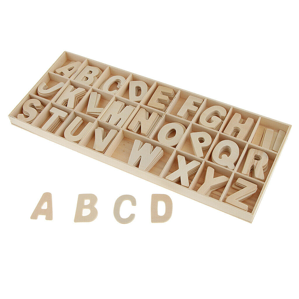 156Pcs/Set Wooden Letters with Storage Tray Unpainted Wood Alphabets Decor