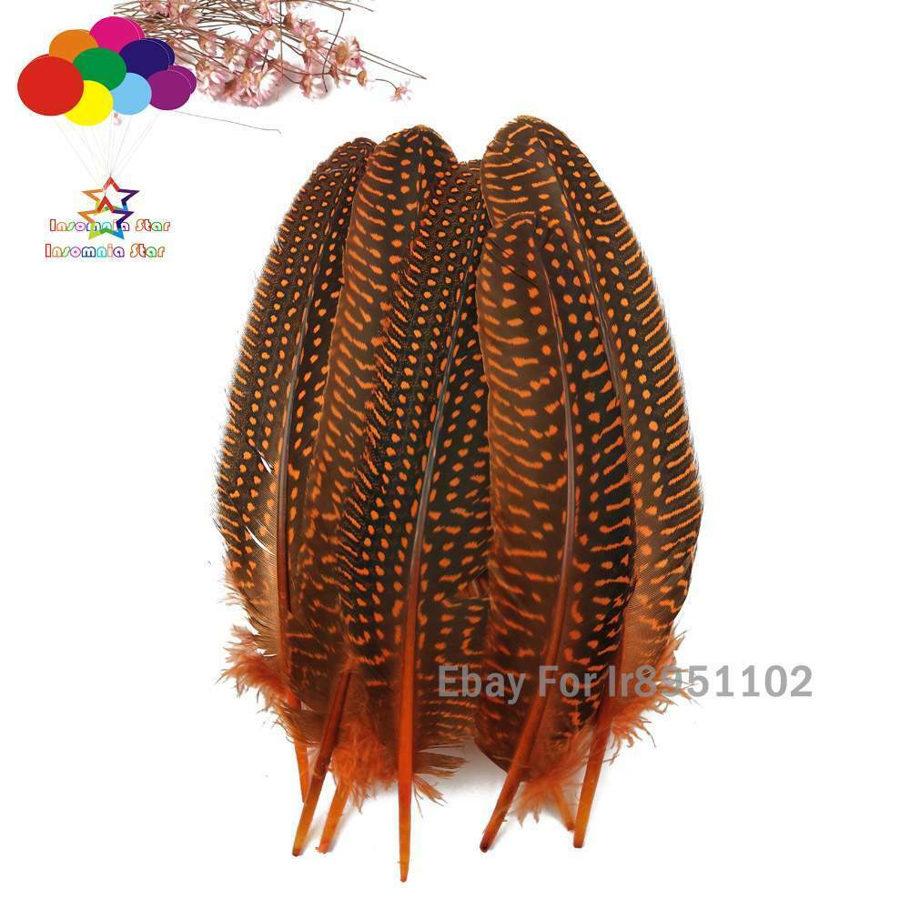 Dyed Orange Turkey 15~20cm Length 100pcs Polka Dot Guinea Fowl Quill Feathers