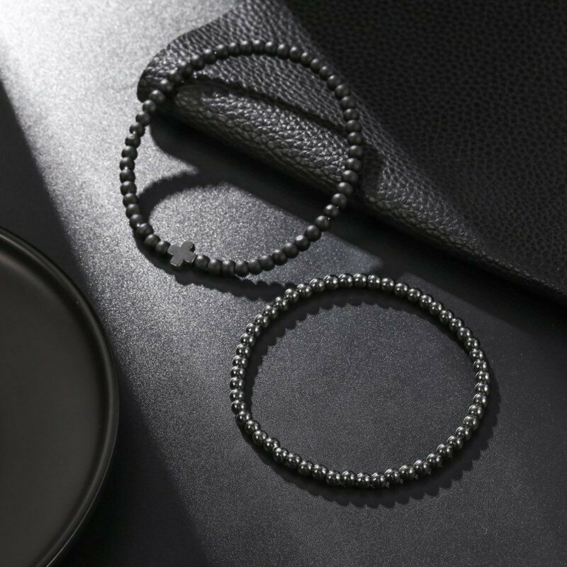 2Pcs/Set Crown Frosted Stone Beaded Bracelet Bangle Wristband Men Jewelry Gifts