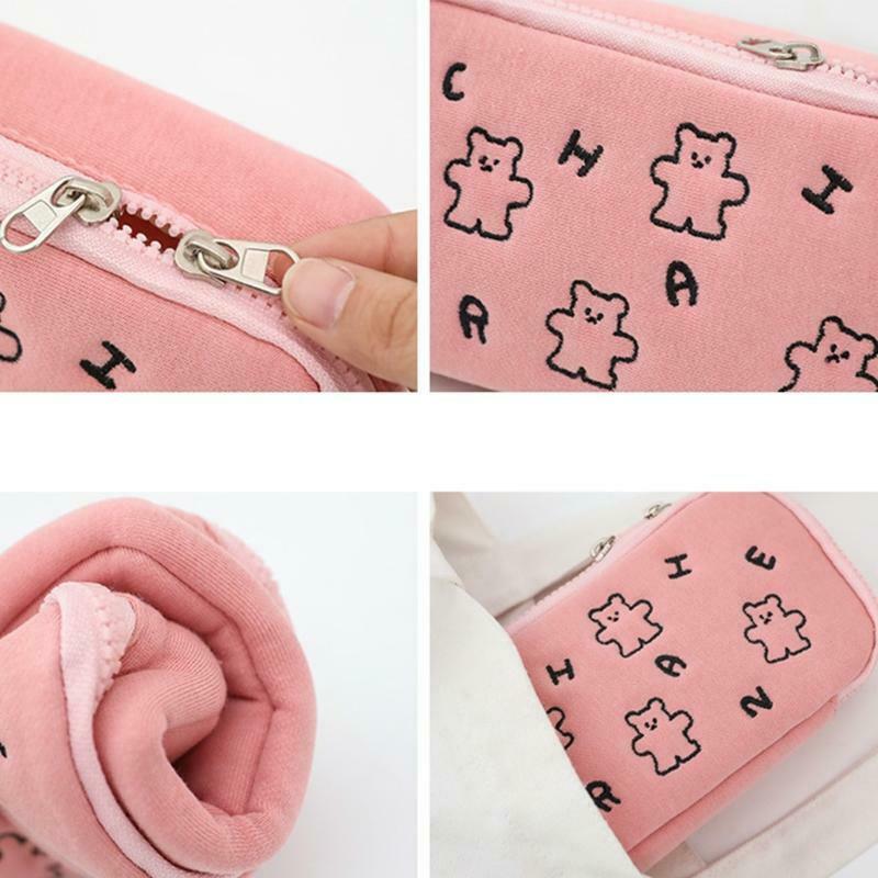 Cartoon Creative Bear Pencil Case Plush Embroidery for Students Home Office