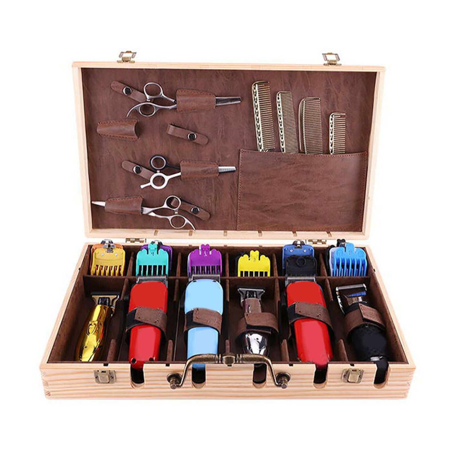 Portable Travel Wood Barber Carrying Case Stylist Tool Storage Bag Organizer