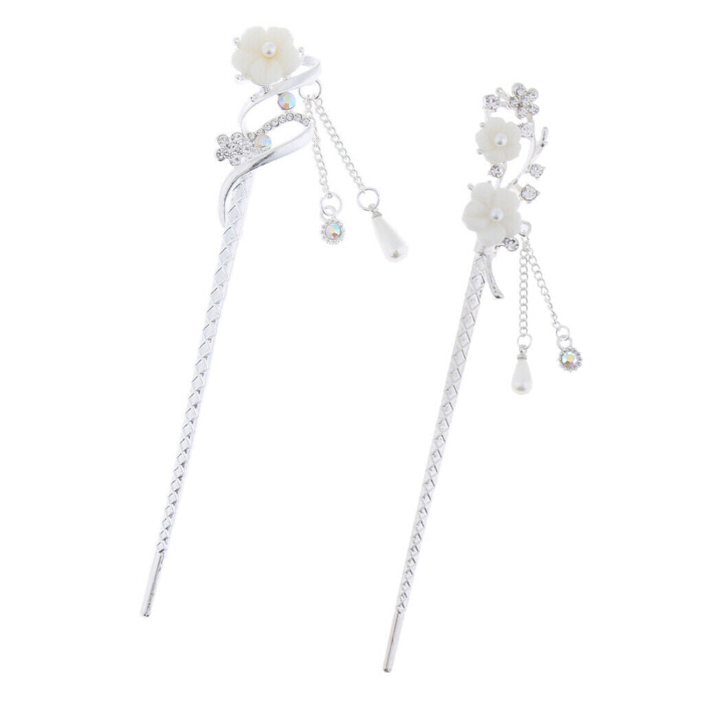 Set of 2 Elegant Women Girls Hair Stick Chopstick Dangle Hairpin Pin Tassel