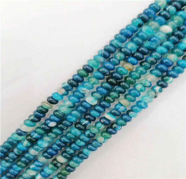 1 Strand 8x5mm Blue Stripes Onyx Agate Rondelle Abacus Spacer Beads 15.5" HH9330
