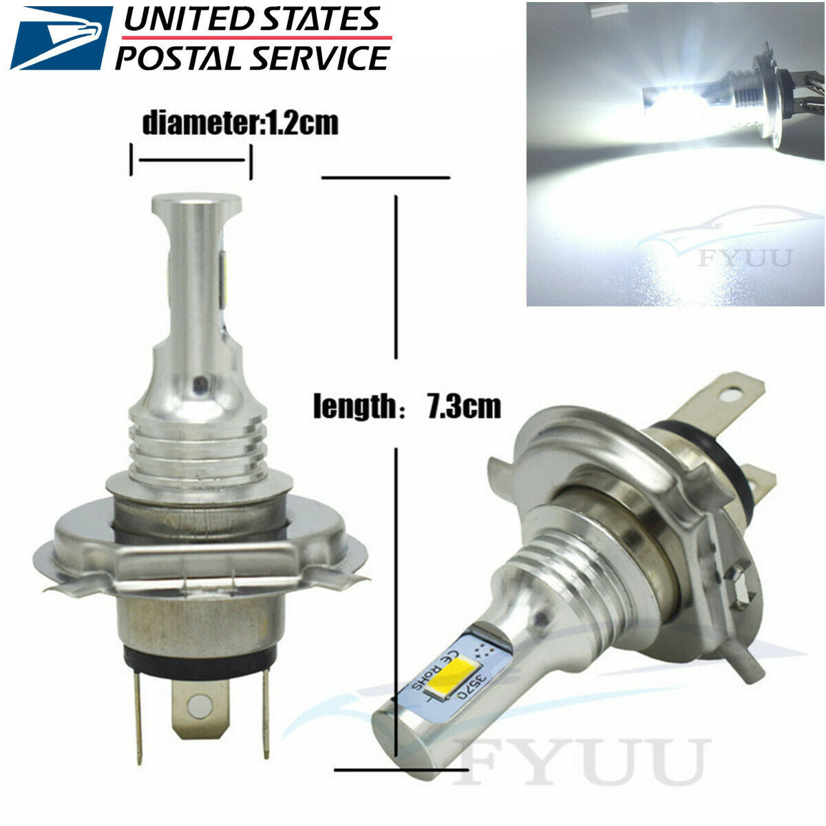 2Pcs 35W 9003 H4  LED Car Motorcycle Headlight Bulbs Hi&Lo Beam 4000LM 6000K