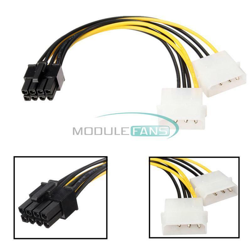 5'' 8 Pin PCI Express Male To Dual LP4 4 Pin Molex IDE Power Cable Adapter 16cm