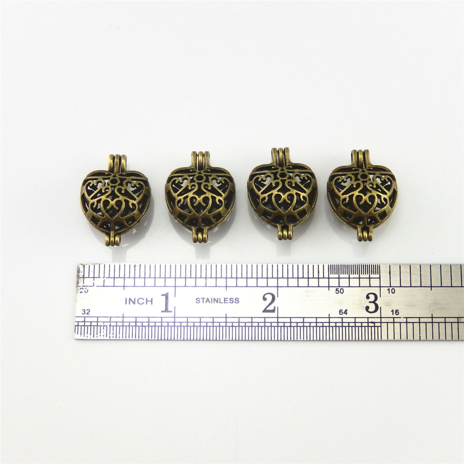 4 pcs Hollowed Bronze Alloy Mini Heart Shaped Locket Handmade Pendants Findings
