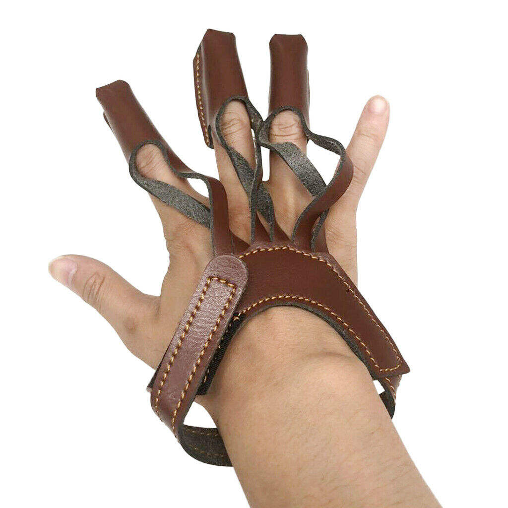 Leather 3 Finger Archery Glove Outdoor Hunting Finger Tab Guard Protector
