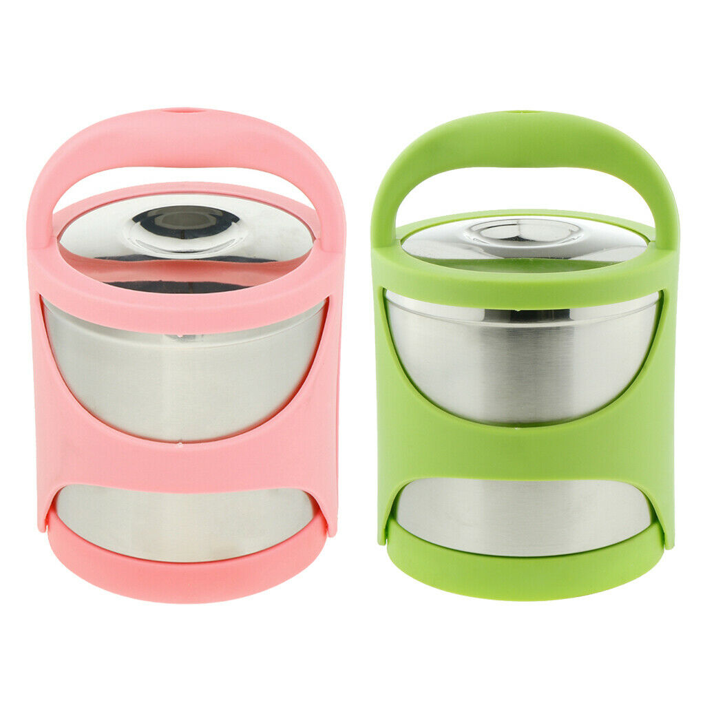 Portable Stainless Steel Insulated Lunch Box Food Compartments Pink-2 Tier