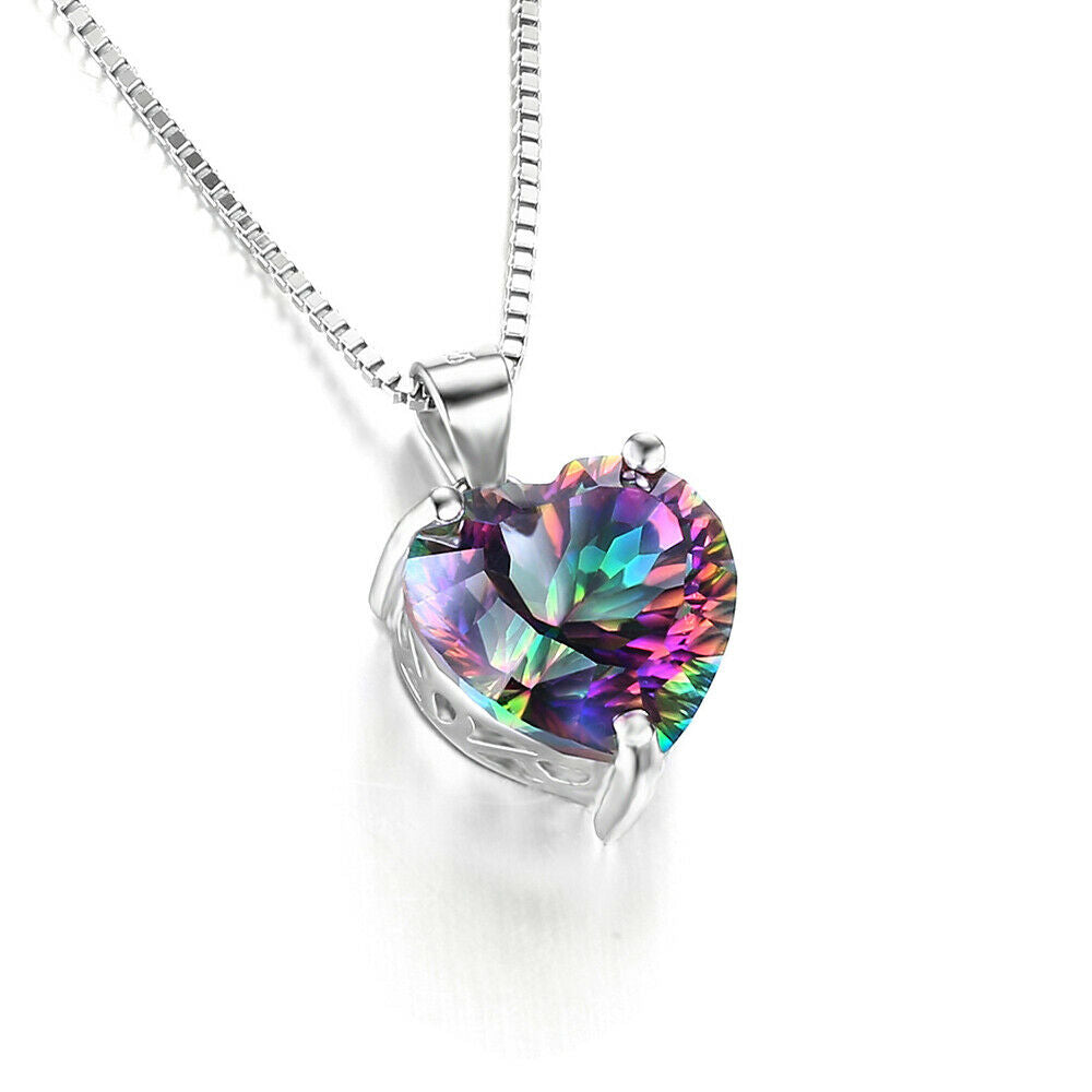 Rainbow Crystal Love Heart Angel Wings Pendant Women Necklace Jewelry Gift UK