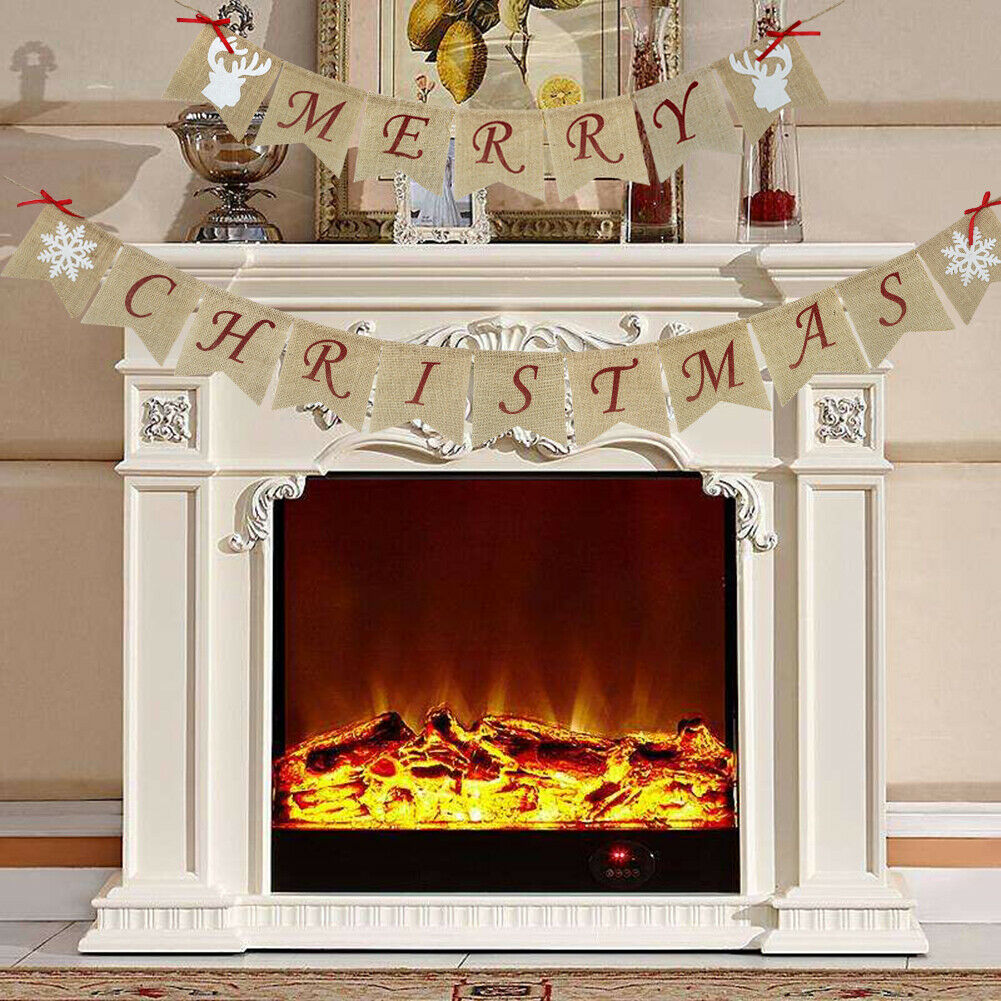 Merry Christmas Letters Banners Linen Hanging Flags Xmas Bunting Garland @
