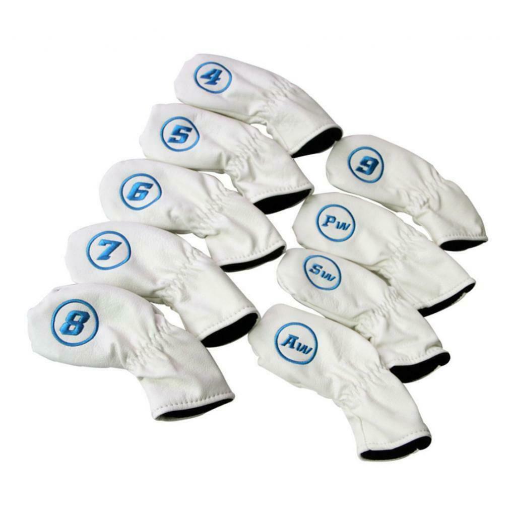 4-AW  9pcs Golf Club Head Cover Irons Headcover Protector with Number White