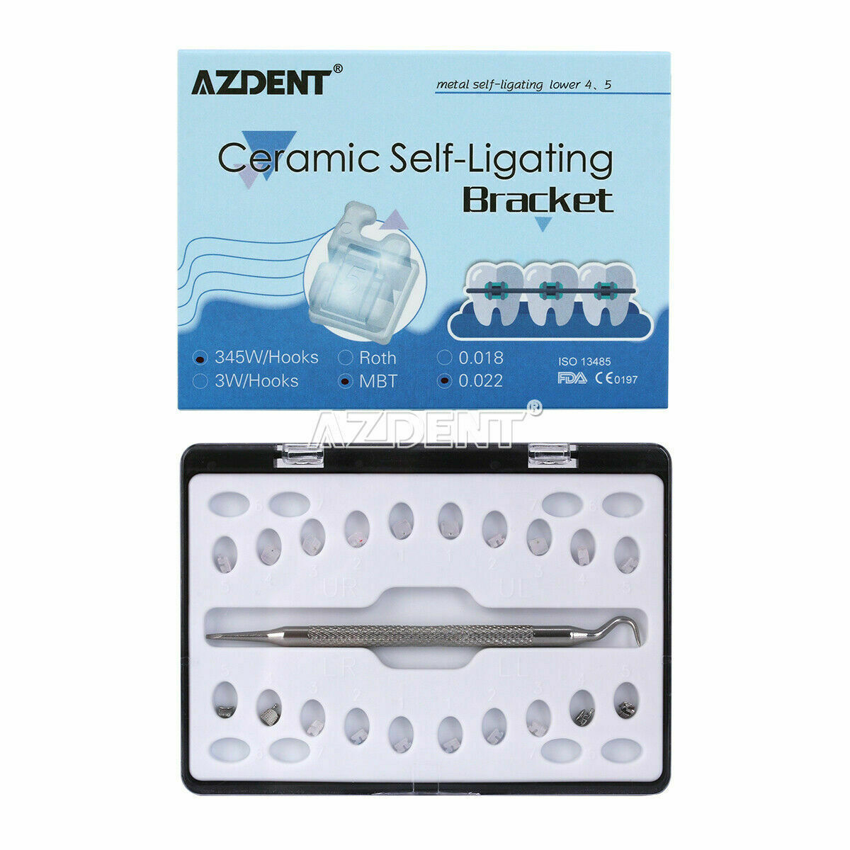 Dental Orthodontic Self-Ligating Brackets Ceramic MBT.022 Hooks 3-4-5 Metal+Tool