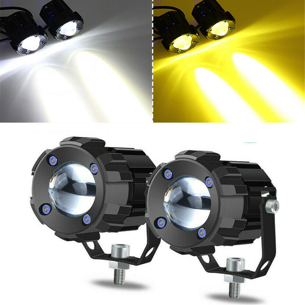2x LED Motorcycle Bike Headlight Spot Fog Lights Driving Lamps Yellow & White