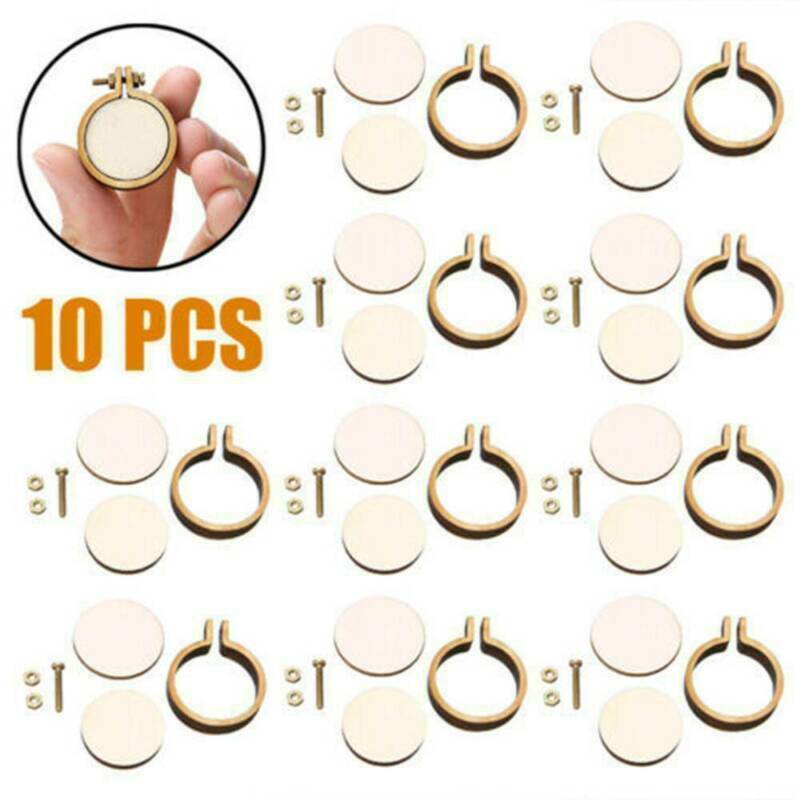10X Natural Wooden Mini Embroidery Jewelry Tiny Hoops Pendants Frame Set Rings